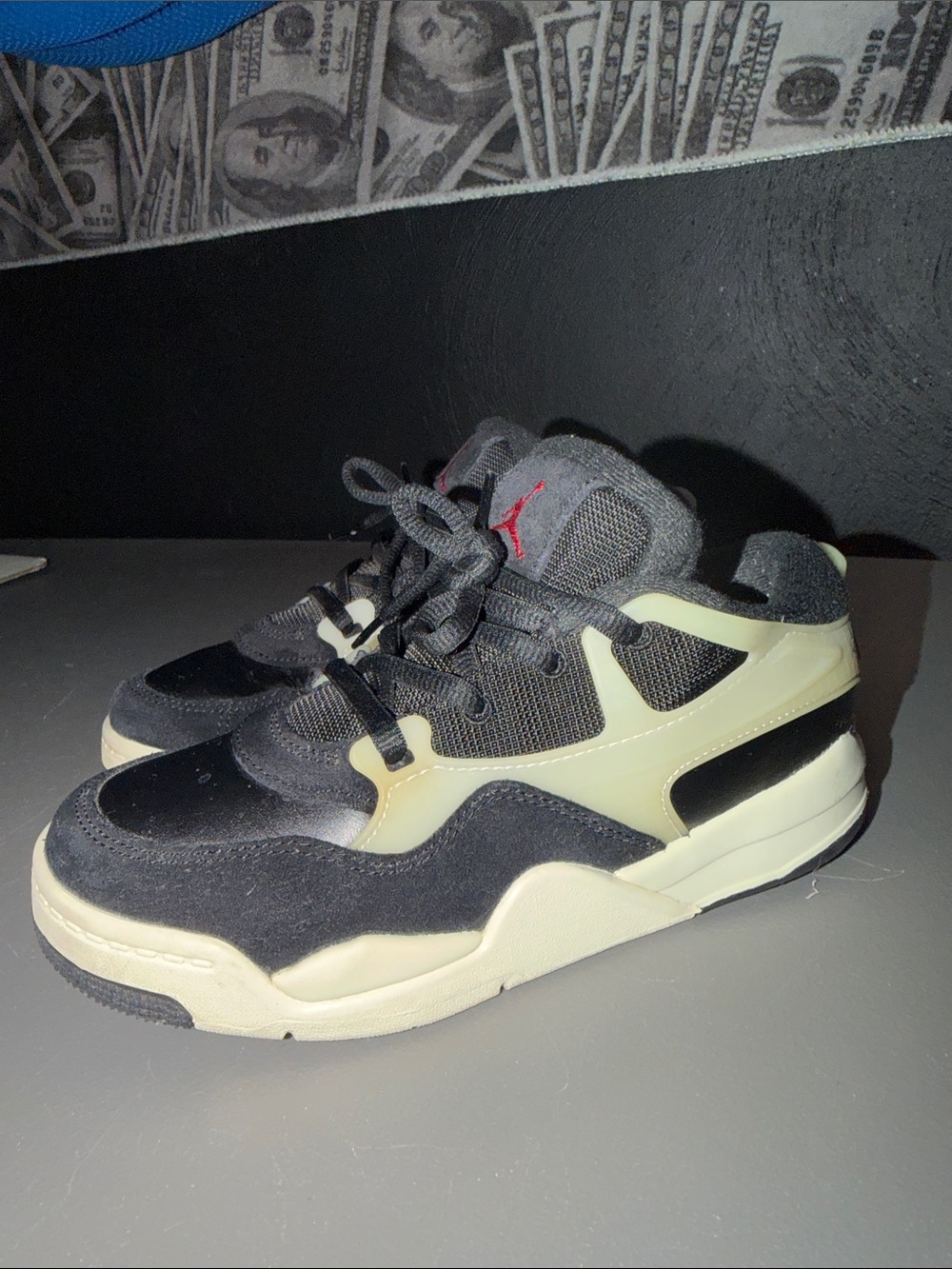 Jordan 4 RM Black/Sail in boys size 2